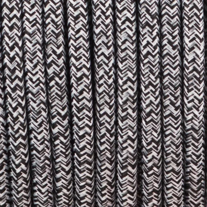 10m 3 core Round Vintage Braided Fabric Black+White+Grey Multi Tweed Coloured Cable Flex 0.75mm~4604