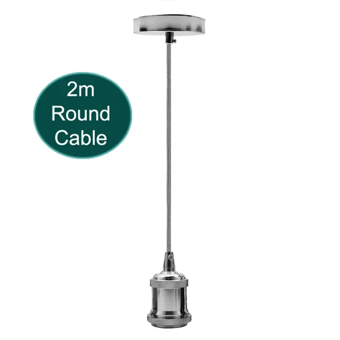 2m Grey Round Cable E27 Base Chrome Pendant Holder~1719