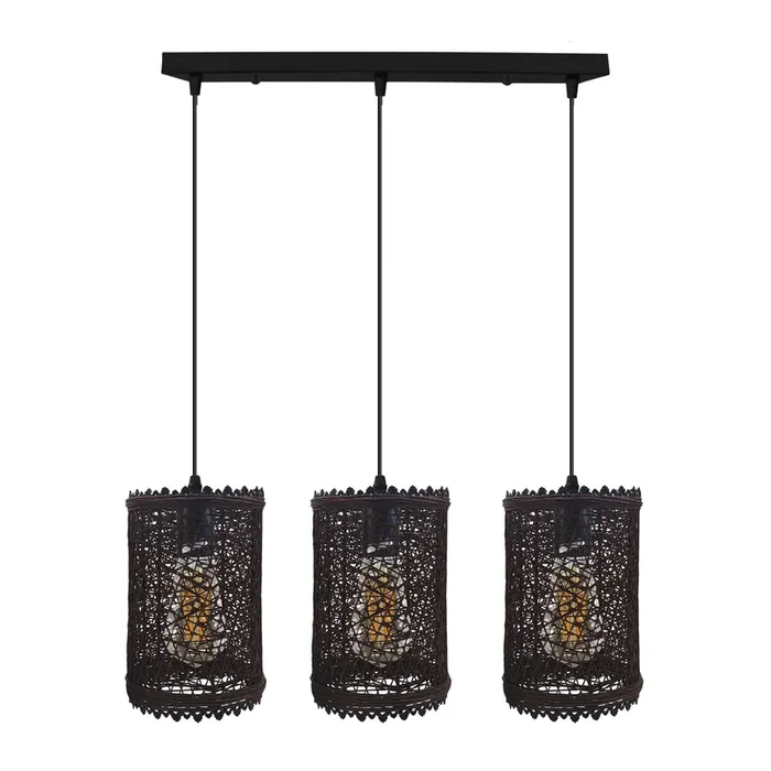 3 Head Rectangle Wicker Rattan Ceiling Pendant Lights~4195
