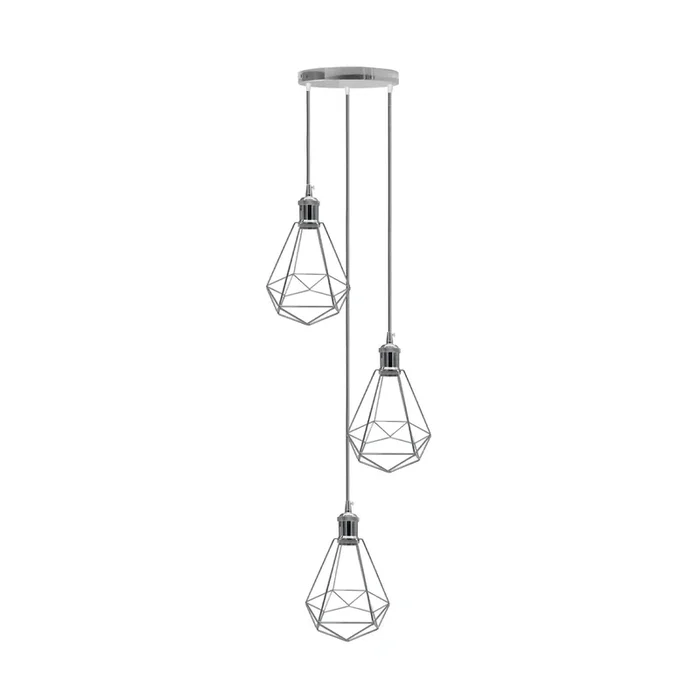 3 Head Round Chrome E27 Ceiling Hanging Light Cage Shade Metal Pendant Lamp~4189