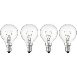 4 Pack 40W SES E14 Classic Clear Golf, Small Screw, Incandescent Dimmable, 389 Lumen, Mains 230V – 240V