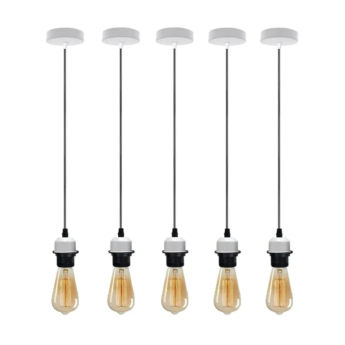 5 Pack White Pendant,Lampshade E27 Lamp Holder Hanging Light,PVC Cable.~4237