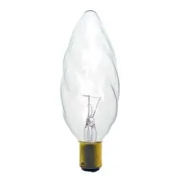 60W Incandescent 46mm Large Twisted Clear Candle, SBC B15d Warm White 2700K, Dimmable