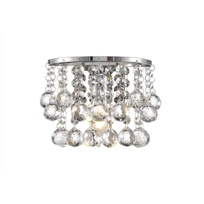 Acton Wall Lamp 1 Light E14 Switched Polished Chrome/Sphere Crystal