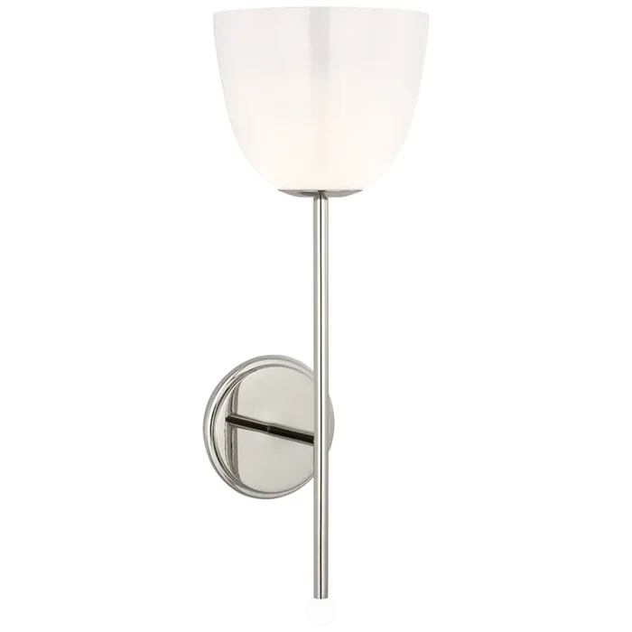 AERIN Brisa 20″ Torch Sconce in Polished Nickel with White Strie Glass Shade Wall Light W7″ x H20″ARN 2230PN-WSG