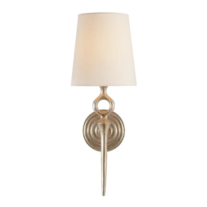 AERIN Bristol Single Sconce in Burnished Silver Leaf with Linen Shade Wall Light W7″ x H18″ARN 2022BSL-L