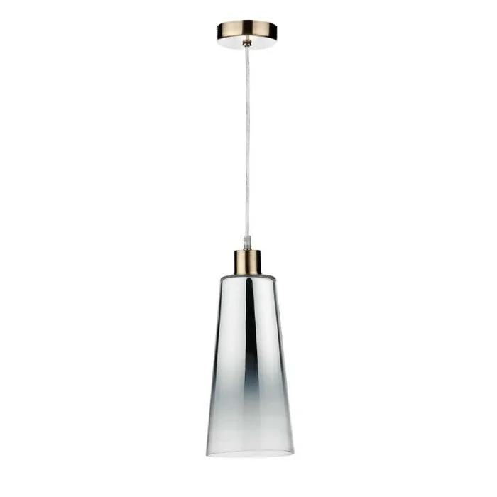 Alto 1 Light E27 Antique Brass Adjustable Pendant C/W Smoked Mirror Cone Shaped Glass Shade