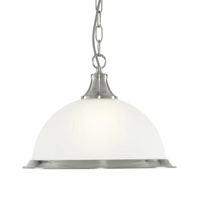 American Diner – 1 Light Pendant, Satin Silver, Acid Glass