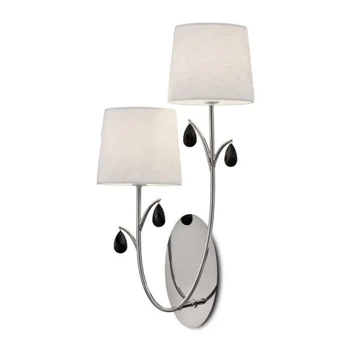 Andrea Wall Light, 2 x E14 (Max 20W), Polished Chrome, White Shades, Black Crystal Droplets