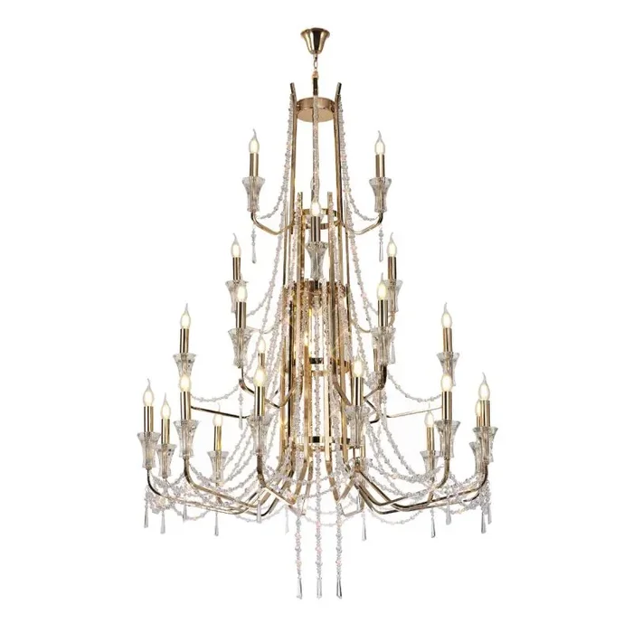 Armand 112cm Pendant 12+6+3+3 Light E14 French Gold/Crystal, (ITEM REQUIRES CONSTRUCTION/CONNECTION) Item Weight: 32.5kg