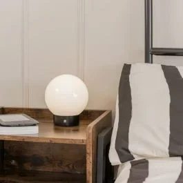 Atlas Rechargeable LED Table Lamp in Black with White Globe Shade