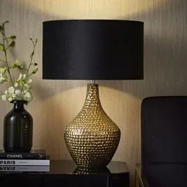 Bailey Gold Table Lamp with Medium Velvet Reni Shade in Black