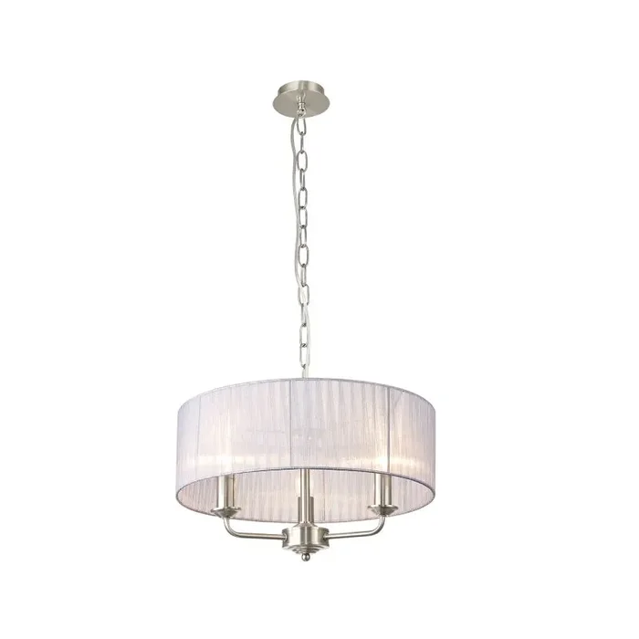 Banyan 3 Light Multi Arm Pendant With 45cm x 15cm Organza Shade Satin Nickel/Grey