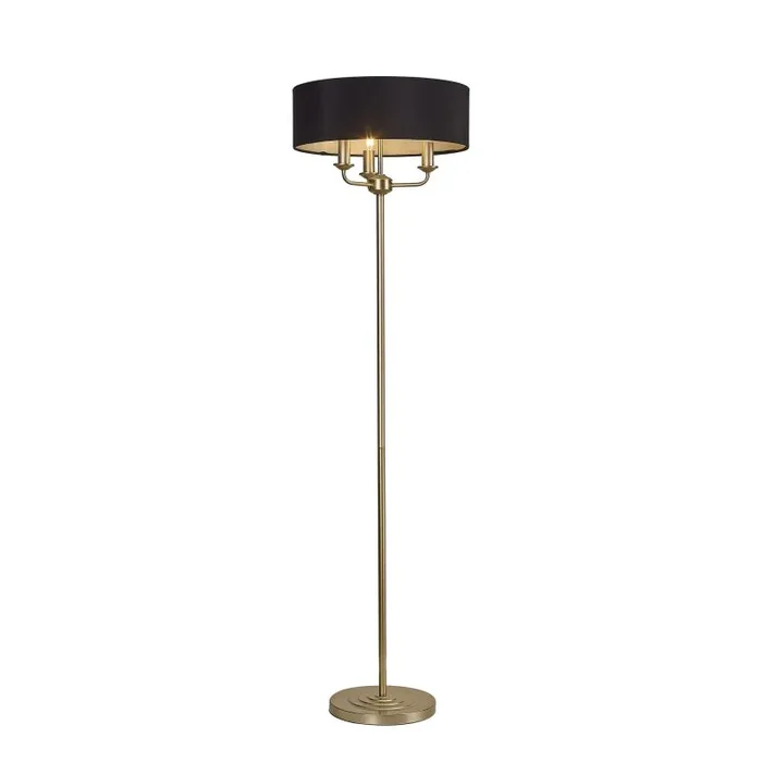Banyan 3 Light Switched Floor Lamp With 45cm x 15cm Faux Silk Fabric Shade Champagne Gold/Black