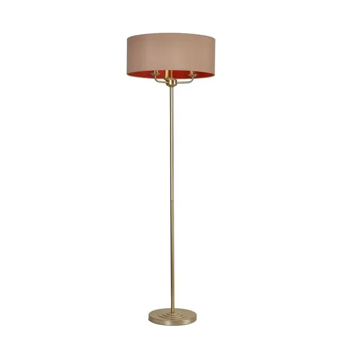 Banyan 3 Light Switched Floor Lamp With 50cm x 20cm Dual Faux Silk Fabric Shade Champagne Gold/Antique Gold
