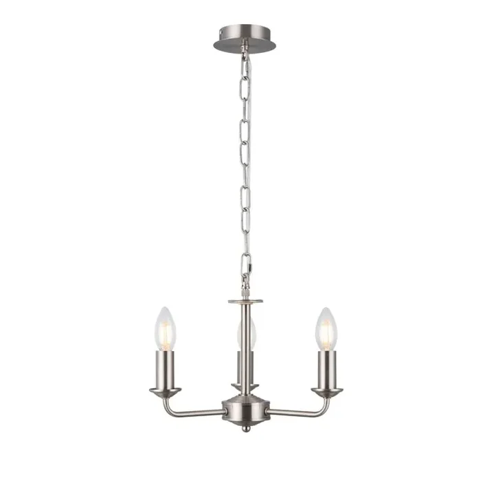 Banyan 35cm 3 Light Multi Arm Pendant Without Shade, c/w 1.5m Chain, E14 Satin Nickel