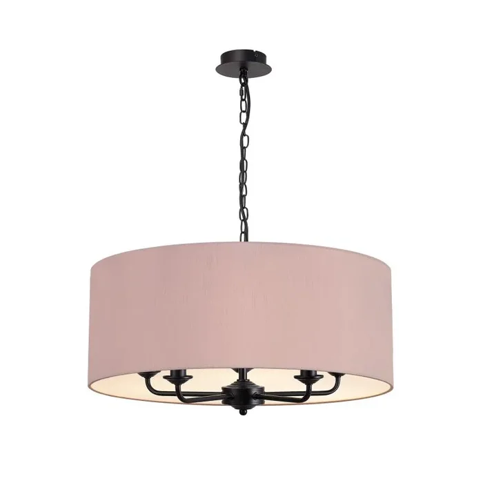 Banyan 5 Light Multi Arm Pendant With 60cm x 22cm Dual Faux Silk Fabric Shade Matt Black/Raw Cocoa