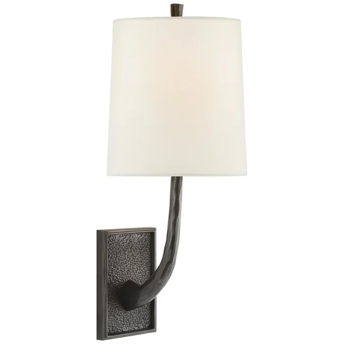 Barbara Barry Lyric Branch Sconce in Bronze with Linen Shade Wall Light W7.5″ x H19.75″BBL 2030BZ-L