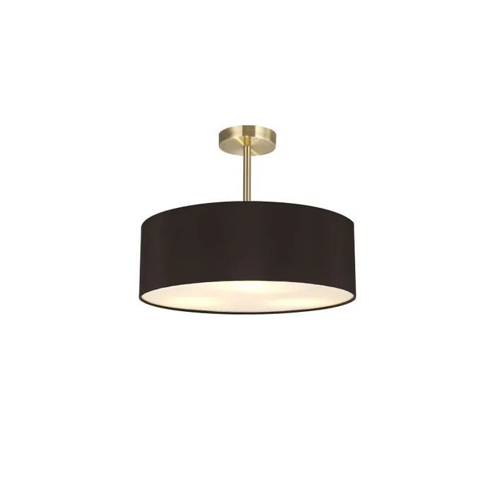 Baymont Antique Brass 3 Light E27 Semi Flush Fixture, With 45cm x 15cm Faux Silk Shade, Black