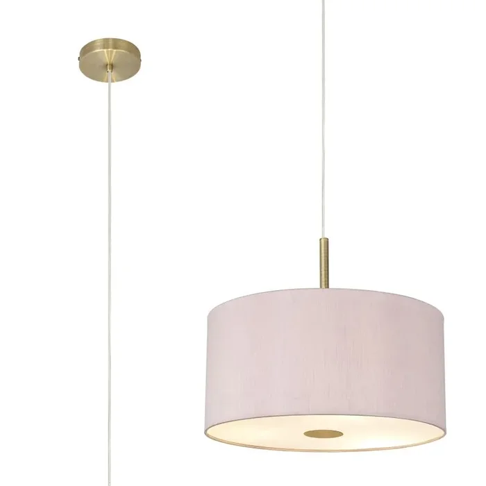 Baymont Antique Brass 5 Light E27 Single Pendant With 40cm x 18cm Dual Faux Silk Shade, Taupe/Halo Gold & Frosted/AB Acrylic Diffuser