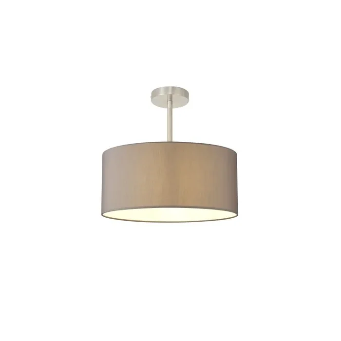 Baymont Satin Nickel 1 Light E27 Semi Flush With 40cm x 18cm Faux Silk Shade, Grey/White Laminate