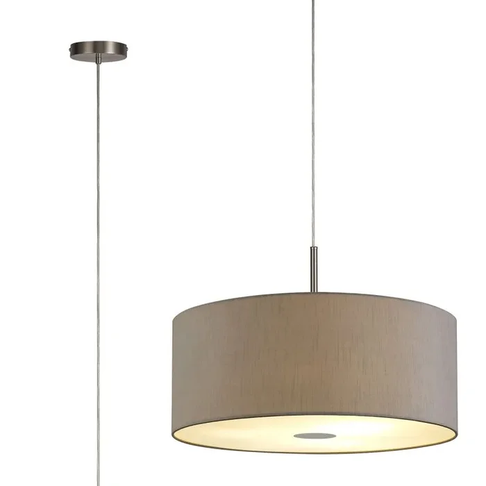 Baymont Satin Nickel 5 Light E27 Single Pendant With 60cm x 22cm Dual Faux Silk Shade, Taupe/Halo Gold & Frosted/PC Acrylic Diffuser
