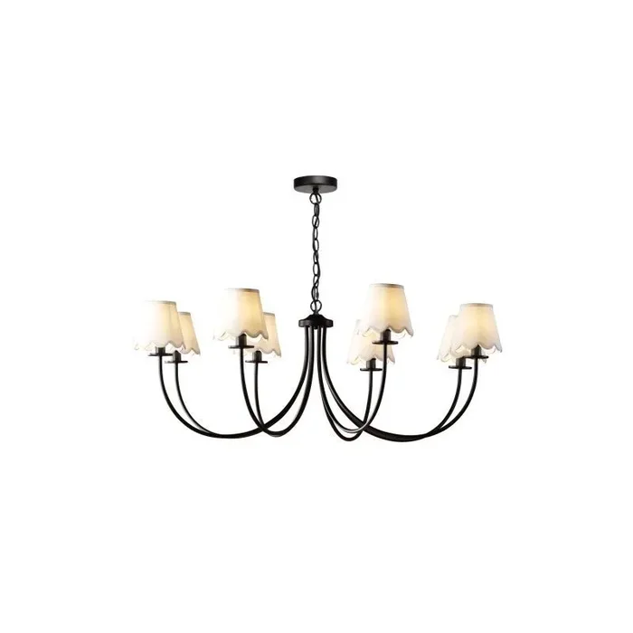 Becca 8 Light E14 Matt Black Adjustable Pendant Light C/W White Linen Shades