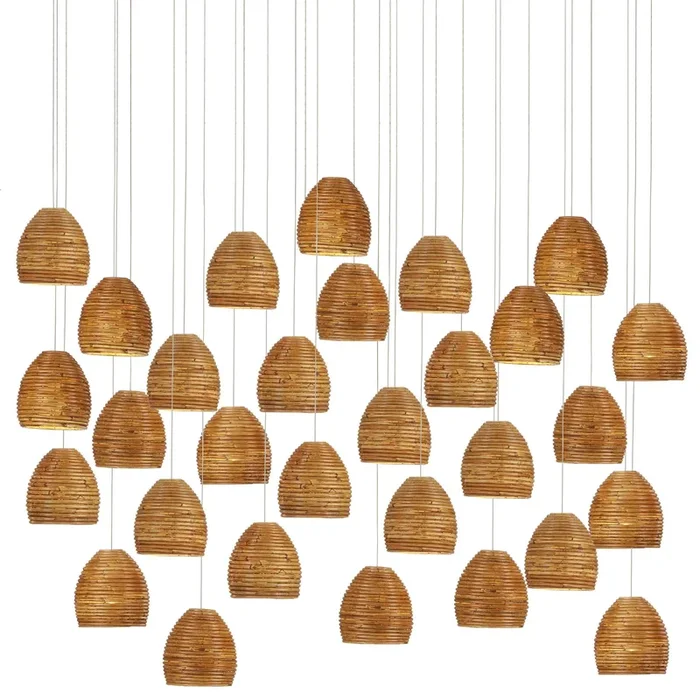 Beehive 30-Light Rectangular Multi-Drop Pendant – Natural Rattan/Silver9000-1003