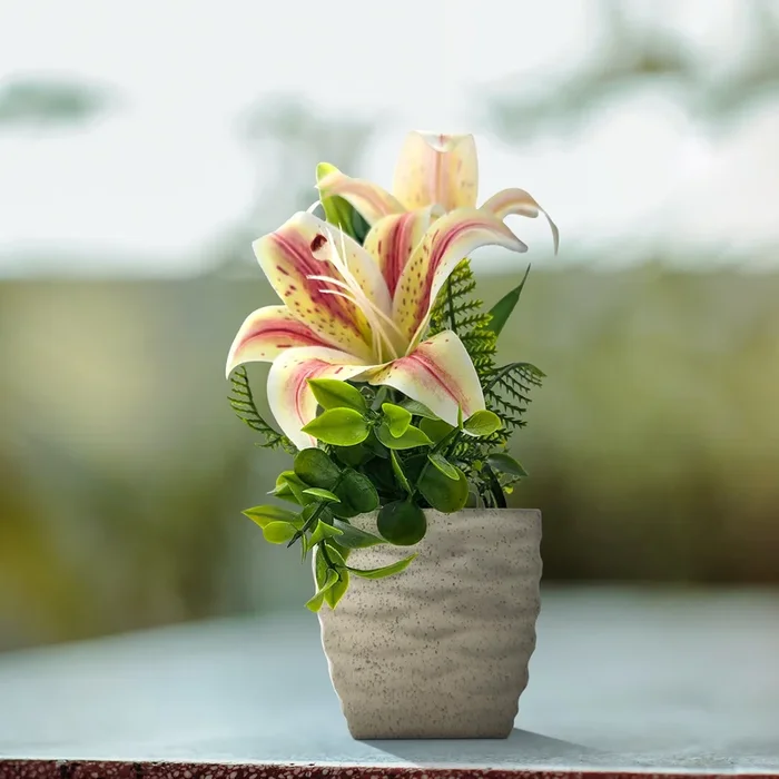 Best Artificial Lily Flowers Pot 2 PCS For Table Decorations~5327