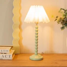 Birdie Bobbin Sage Green Table Lamp with White Pleated Tapered Shade