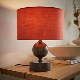 Black Candlestick Table Lamp with Rust Shade
