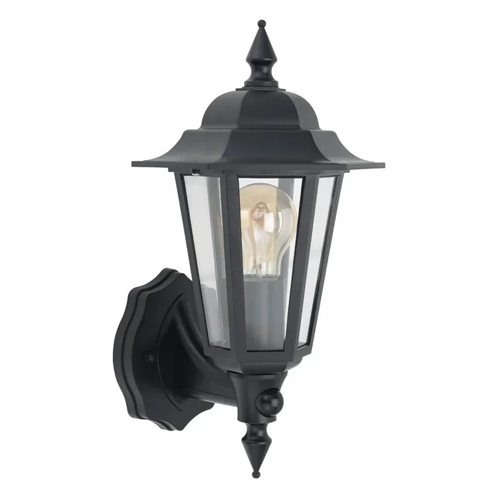 Black Retro Vintage Lantern IP54 Rated with PIR Sensor (Lamp not included)