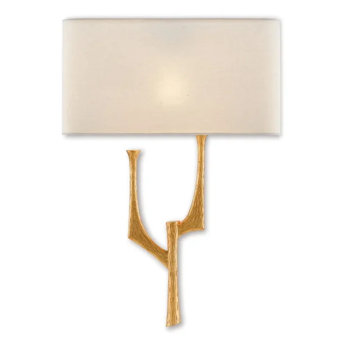 Bodnant Gold Wall Sconce, White Shade, Right – Antique Gold Leaf5000-0182