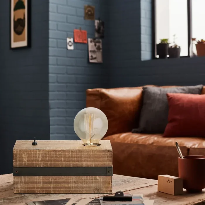 Brilliant Woodhill Table lamp Dark wood, black, 1-light source