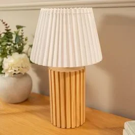 Brooke Wooden Table Lamp with White Pleated Shade
