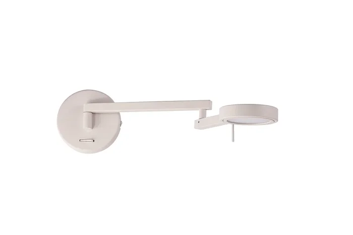 Burley Switched Adjustable Swing Arm Wall Lamp / Reader, 1 x 8W LED, 3000K, Sand White, 3yrs Warranty
