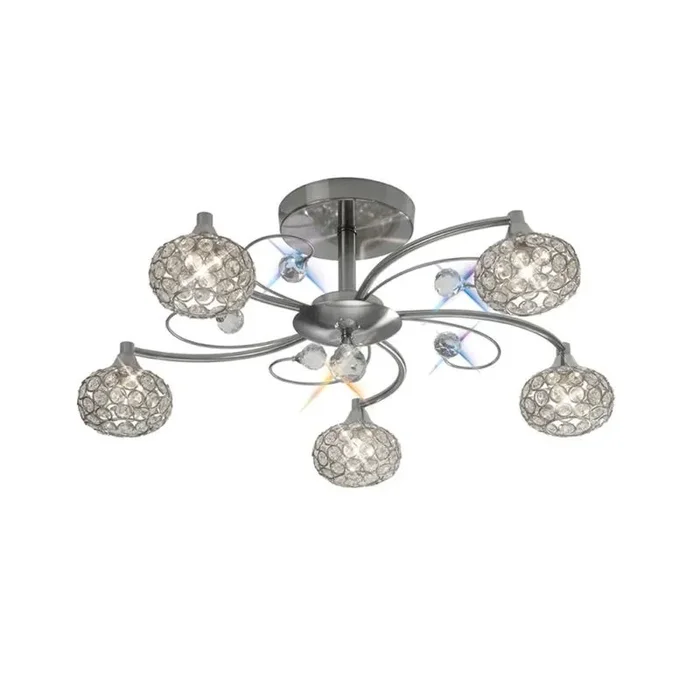 Cara 61cm Semi Flush 5 Light G9 Satin Nickel/Crystal