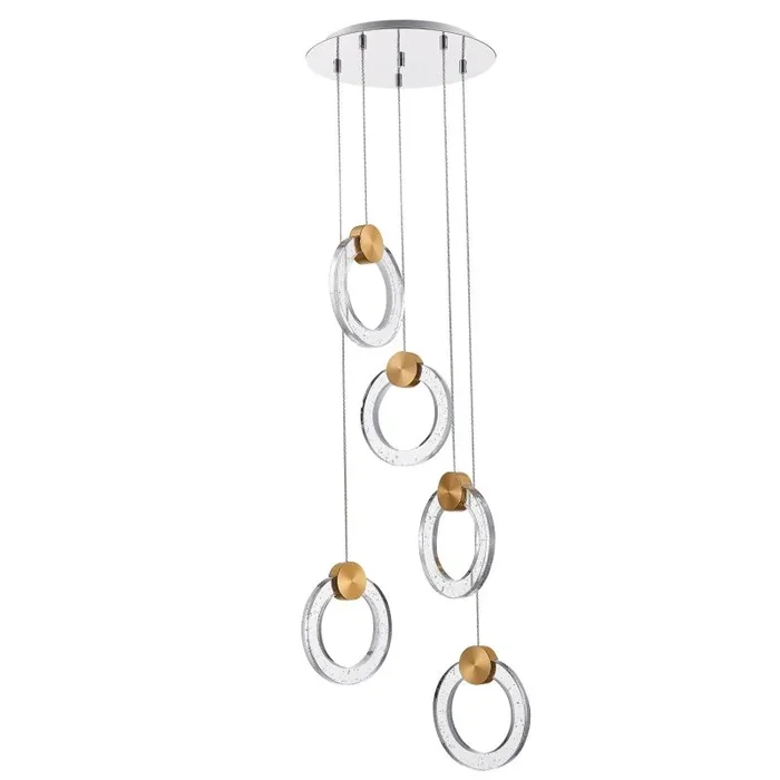 Caretti 5 Light 4W Integrated LED Adjustable Multiple Pendant In Gold & Polished Chrome