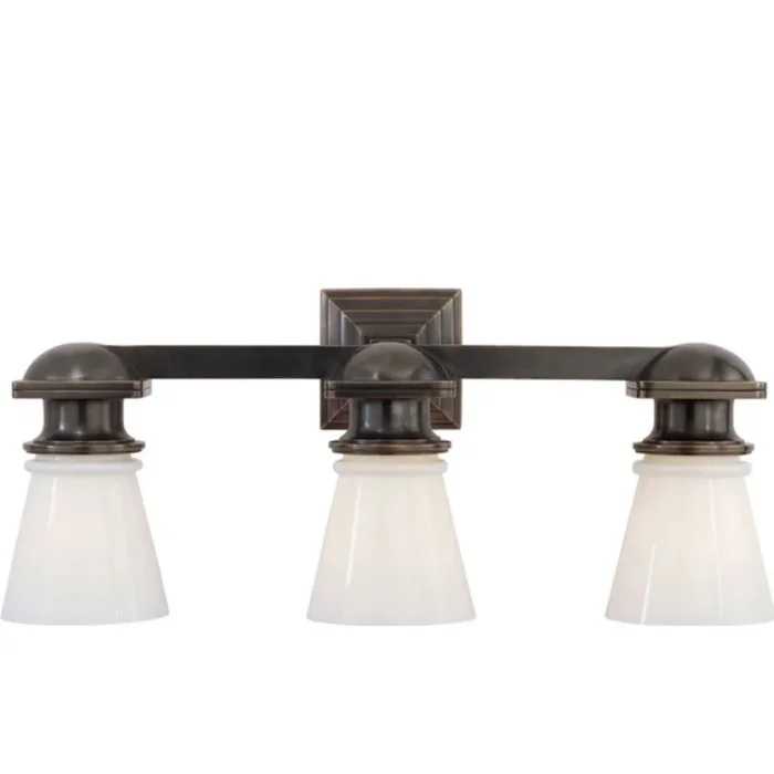 Chapman & Myers New York Subway Triple Light in Bronze with White Glass Wall Light W22.75″ x H9.75″SL 2153BZ-WG