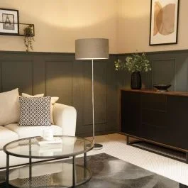 Charlie Chrome Floor Lamp with Large Velvet Reni Shade in Grey