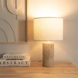 Chloe Marble Effect Table Lamp with Natural Shade