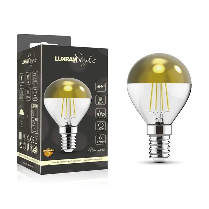 Classic Style Gold Top Ball G45 E14 4W, 2700K, 330lm, 3yrs Warranty