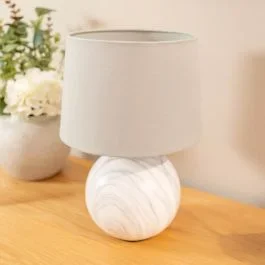 Connie Marble Effect Grey Table Lamp with Grey Shade