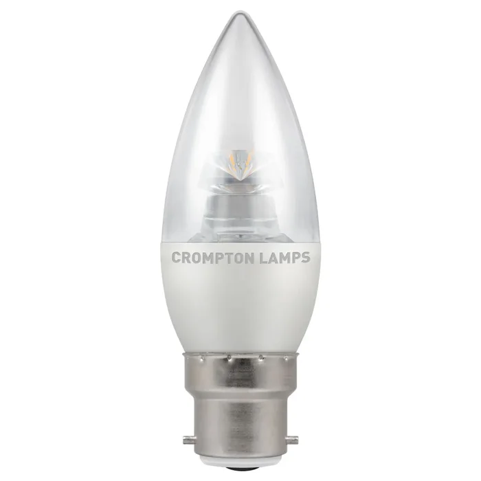 Crompton LED Candle Dimmable Clear 6.5W B22d Very Warm White