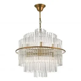 Dar LUK1735 Lukas 13Lt Pendant Brushed Antique Gold & Clear Gl