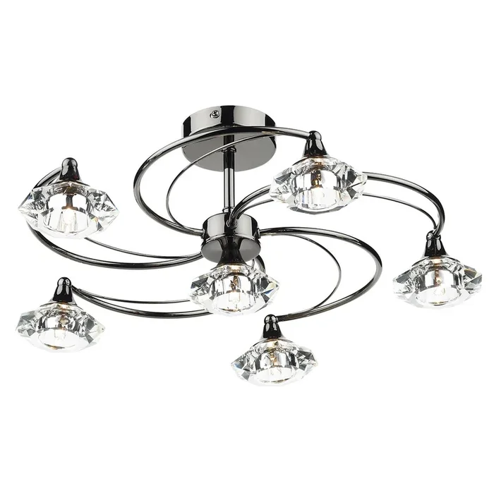 Dar LUT0667 Luther 6 Light Semi Flush Black Chrome