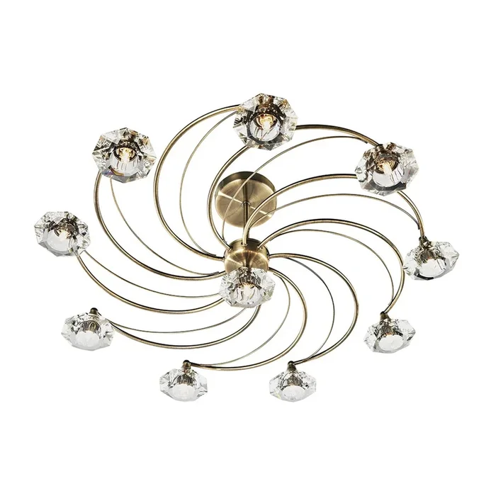 Dar LUT2375 Luther 10 Light Semi Flush Antique Brass