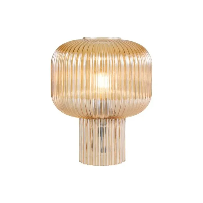 Demarius 1 Light E27 Amber Ribbed Glass Table Lamp With Inline Switch