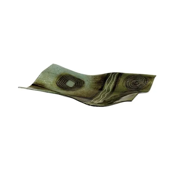 (DH) Carina Glass Art Platter Rectangle Green/Brown