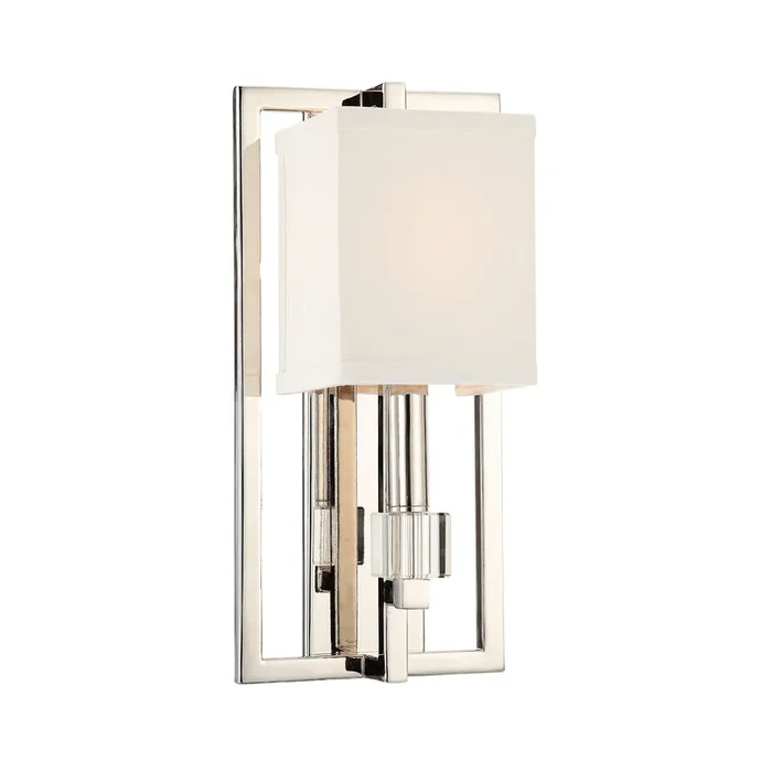 Dixon 1 Light Polished Nickel Sconce Crystal Cubes Silk Shade 7″W x 15″H x 6.75″D8881-PN